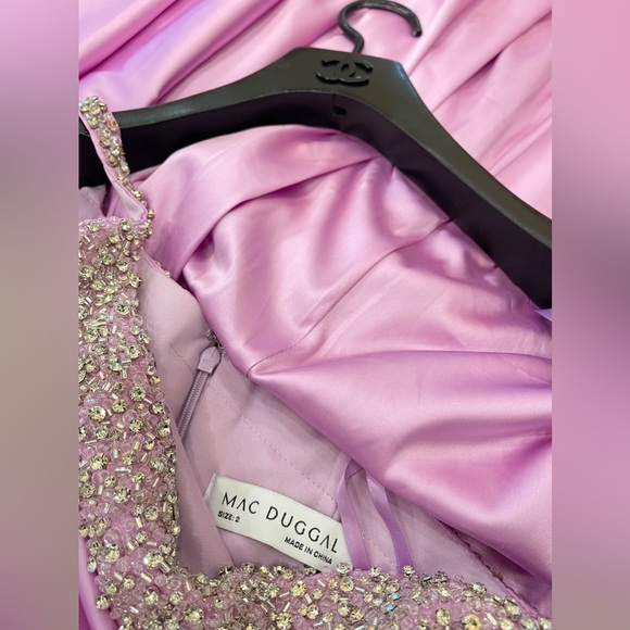 Mac Duggal 68447 Ruched One Shoulder Side Cutout Embellished Satin Gown Lilac 2 - Picture 8 of 14